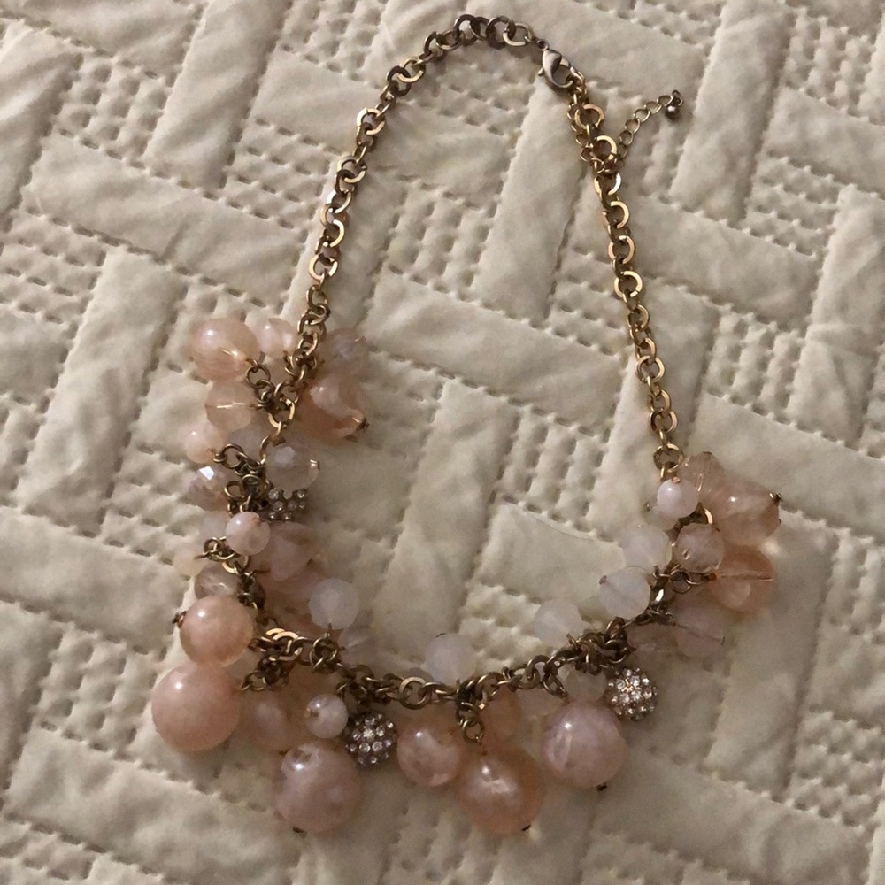 Crystal Clear pink & cream & rhinestone necklace